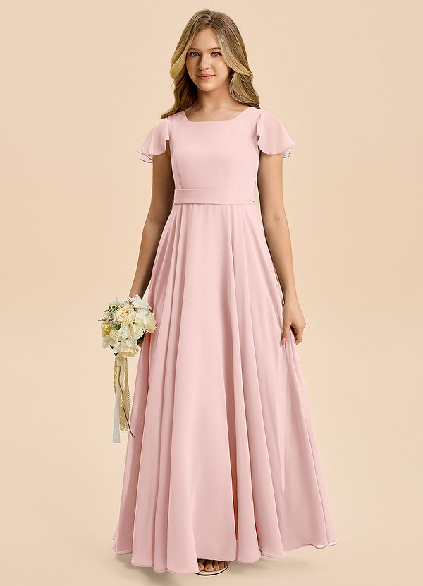 Azazie Cady Junior Powder Pink A-Line Pleated Chiffon Dress image1