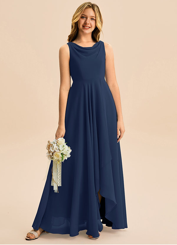 Azazie Mannie Junior Linia A Pofałdowany Szyfon Asymetryczny Młodsza druhna Sukienka image1