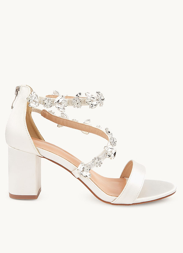 front Strappy Crystal Satin Block Heel Sandals