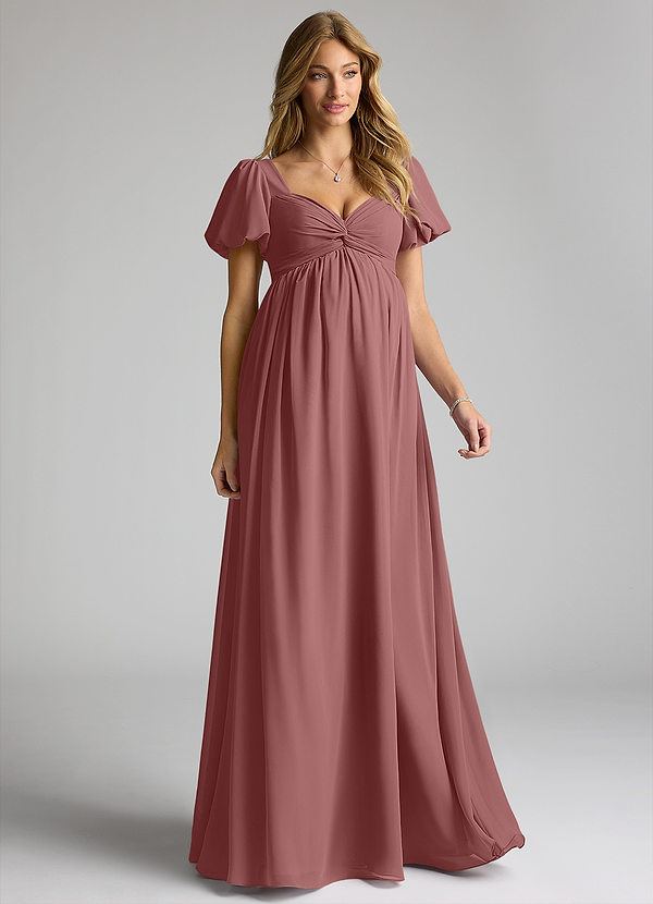 Azazie Madisynn Maternity Bridesmaid Dresses Bow Chiffon Floor-Length Dress image1