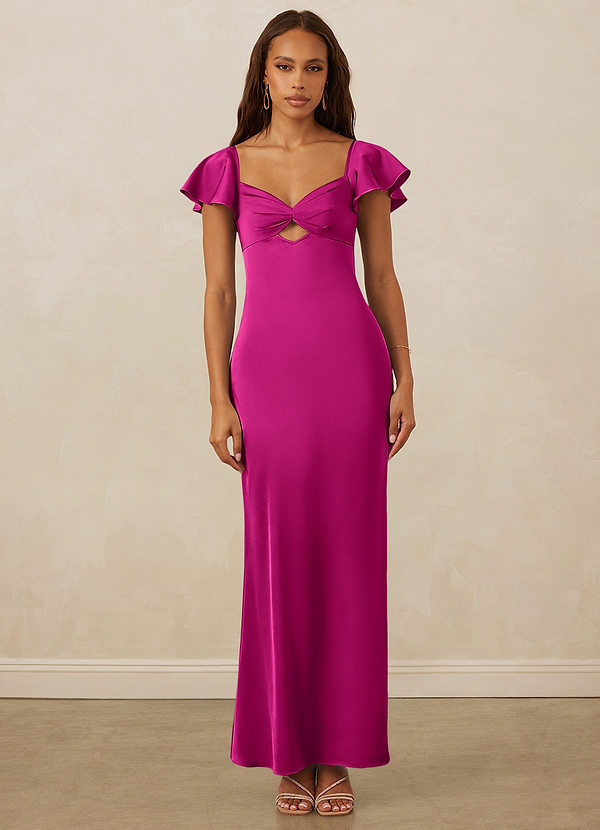 Christian Siriano Bridal for Azazie 1005 Bridesmaid Dresses Flutter Sleeve Stretch Satin Sheath Dress image1