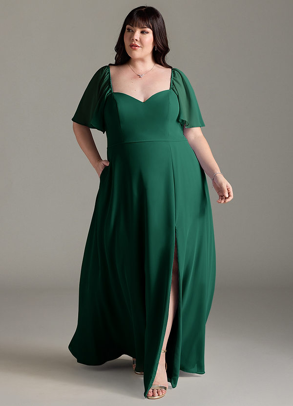 Azazie Chloe Bridesmaid Dresses Emerald A-Line Sweetheart Neckline Chiffon Dress image1