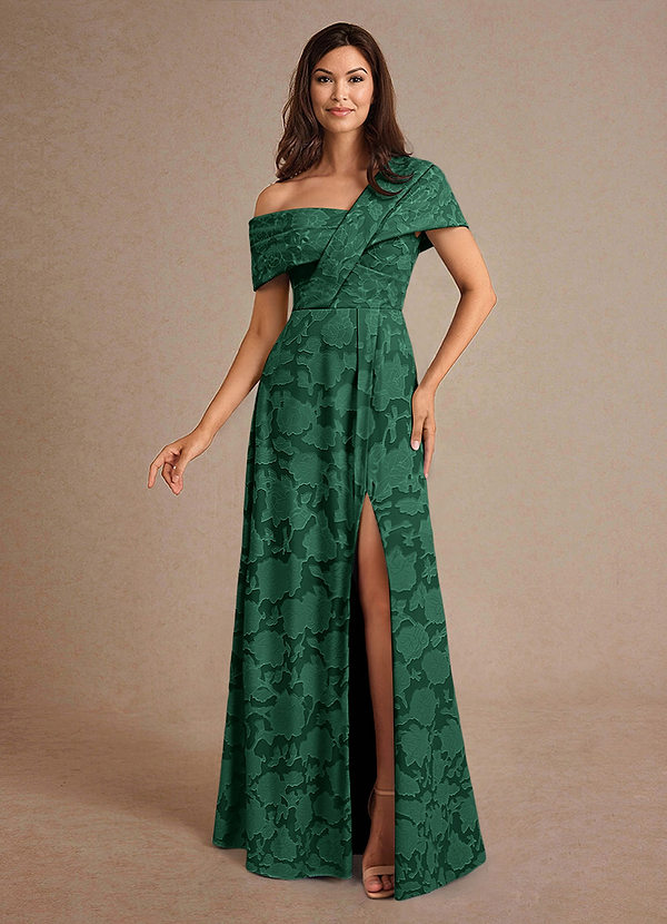 Azazie Milton Mother of the Brides Dresses Dark Green A-Line Pleated Floral Burnout Dress image1