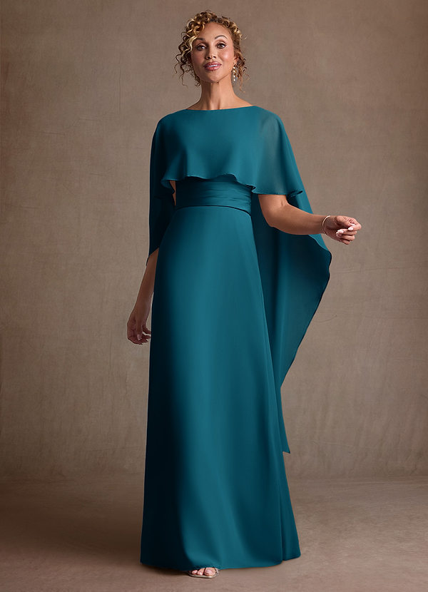 Azazie Marilla Moeder van de Bruid Jurken A-Lijn Jurk van Chiffon Geplooid Inkt Blauw image1