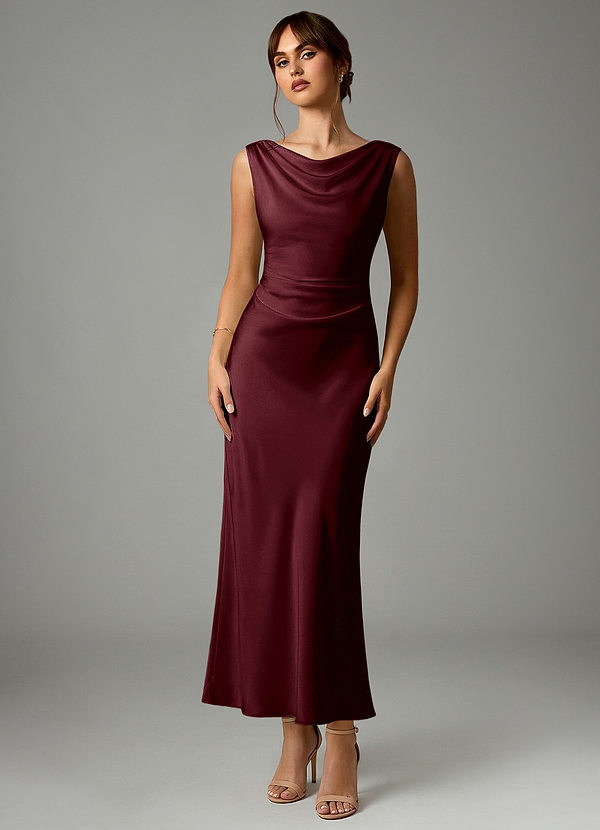 Azazie Kieryn Robes Demoiselle d'honneur Robe Sirène en Satin extensible Plissée Cabernet image1