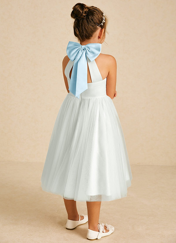 Azazie Dora Flower Girl Dresses Ivory Sky Blue A-Line Bow Tulle Dress image1