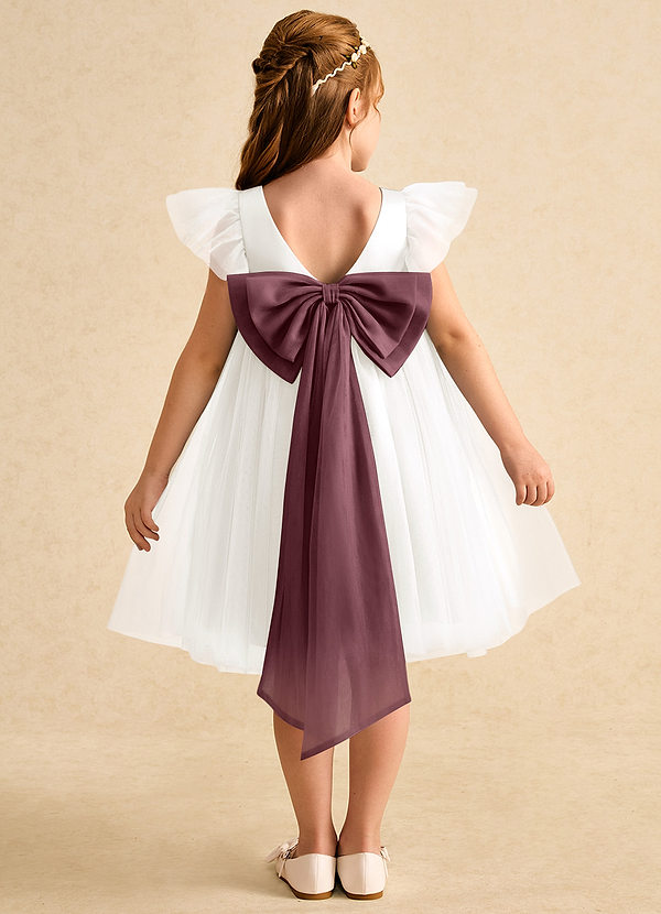 Azazie Munchkin Flower Girl Dresses Ivory Sangria A-Line Bow Tulle Dress image1
