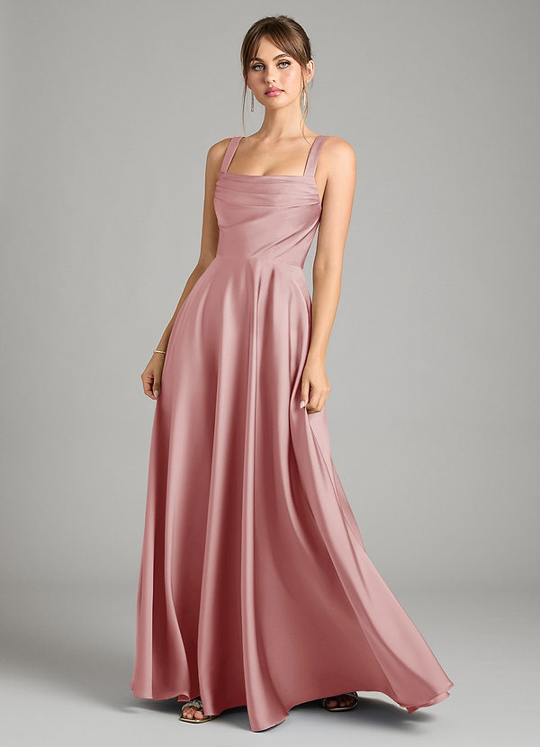 Azazie Shaude Bridesmaid Dresses Dusty Rose A-Line Pleated Stretch Satin Dress image1