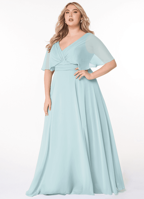 Azazie Pamela Bridesmaid Dresses Mist A-Line V-Neck Pleated Chiffon Dress image1