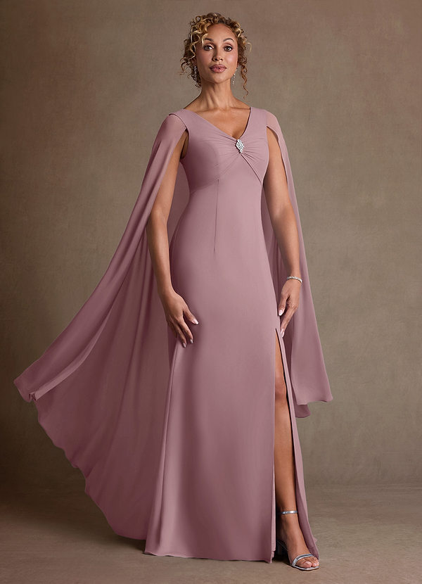 Azazie Boudica 신부의 어머니 드레스 A라인 주름진 쉬폰 플로어 길이 드레스 image1