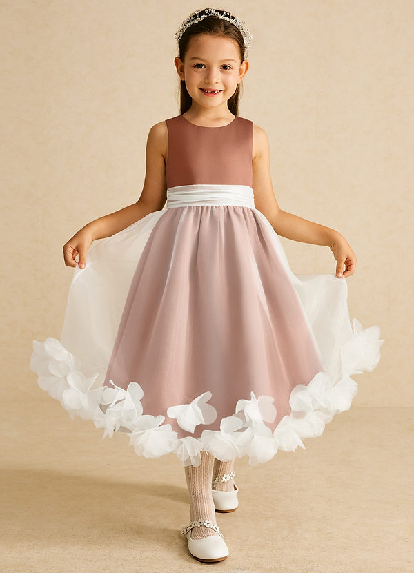 Azazie Stardust Blumenkinder Kleider A-Linie ärmellos Organza Kleid Bronzer image1