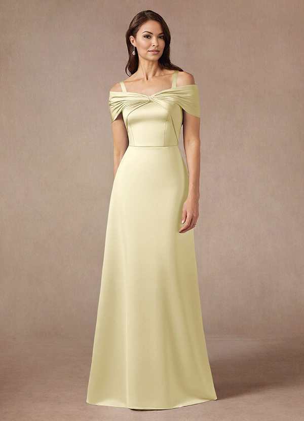 Azazie Amelia Mother of the Brides Dresses Lemon Sorbet A-Line Off the Shoulder Stretch Satin Dress image1