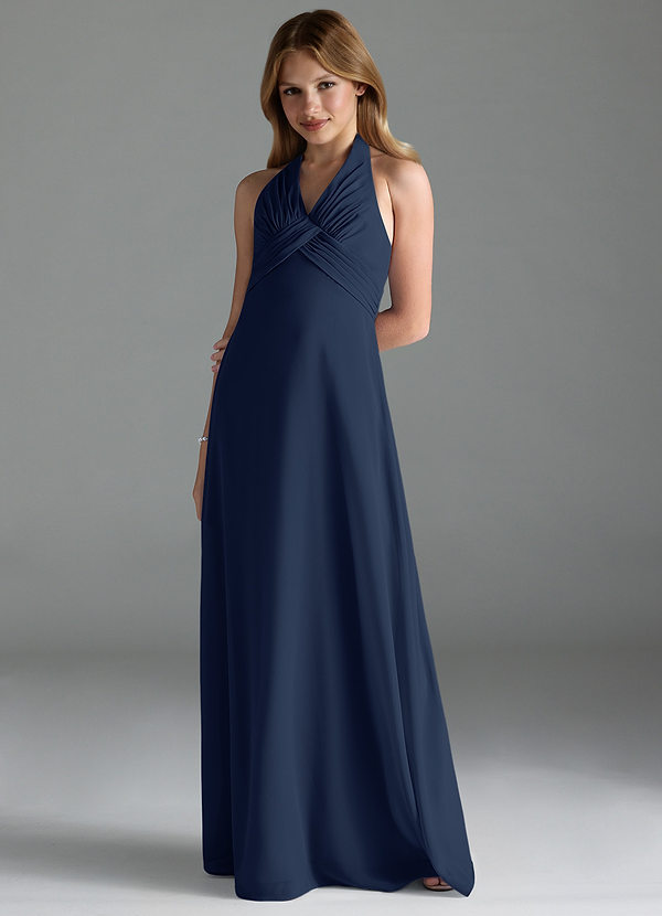 Azazie Tessie Junior Dark Navy A-Line Pleated Chiffon Dress image1