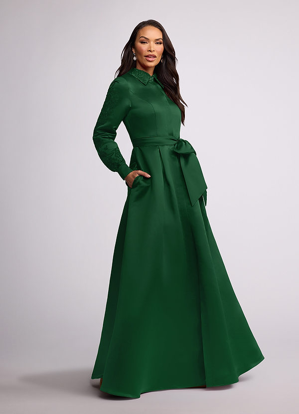Azazie Ruth Mother of the Brides Dresses Dark Green A-Line Lace Matte Satin Dress image1