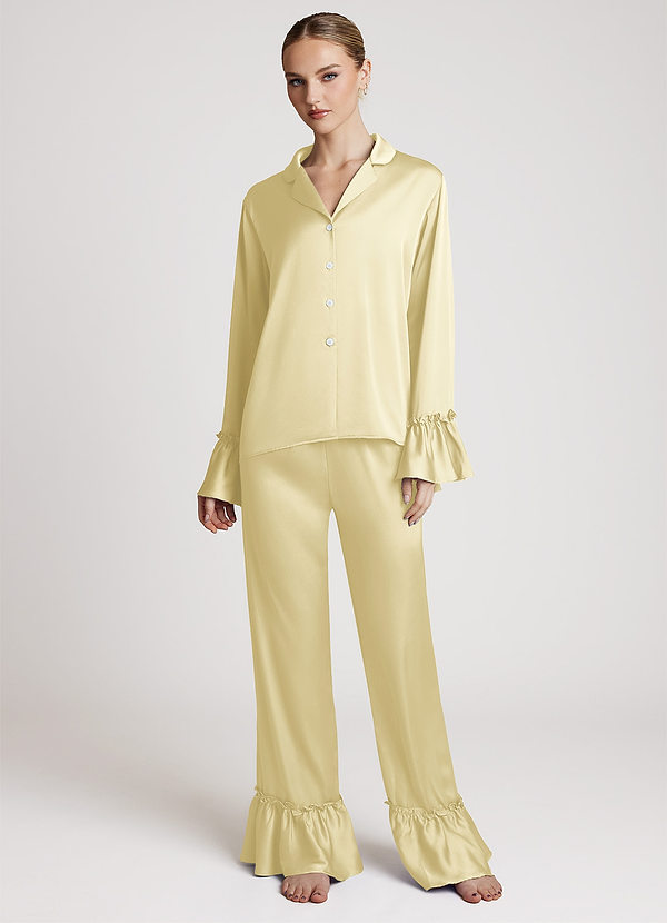 front Sorbet Cytrynowy Lekki satynowy komplet piżamowy z falbanką