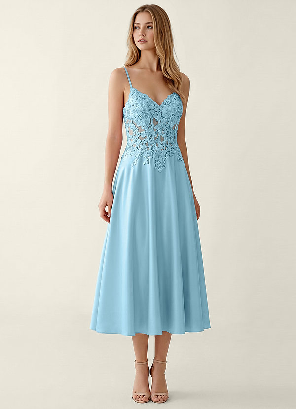 Corinna Light Blue Satin Lace Corset A-line Maxi Dress image1