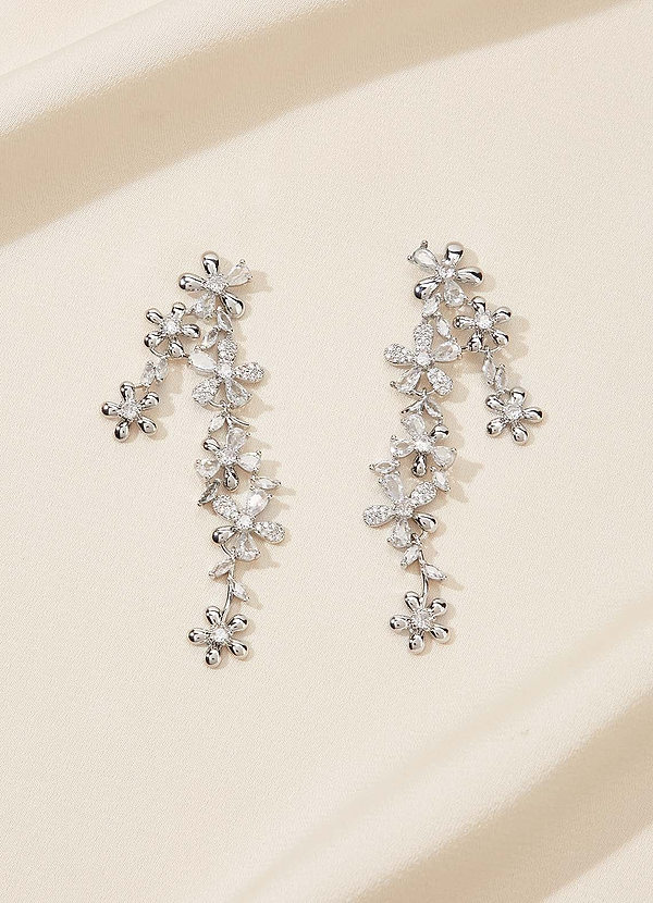 front Blooming Flower Rhinestone Long Necklace