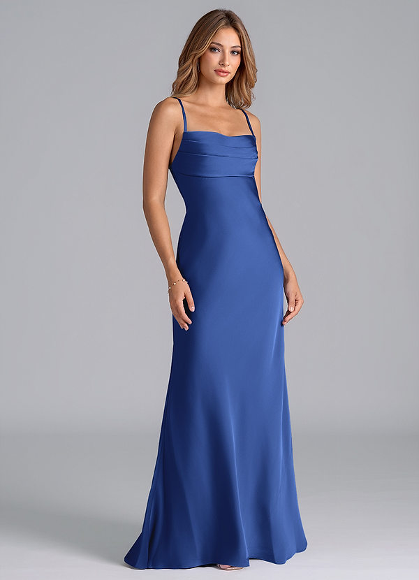 Azazie Seema Bridesmaid Dresses Royal Blue Mermaid Corset Stretch Satin Dress image1