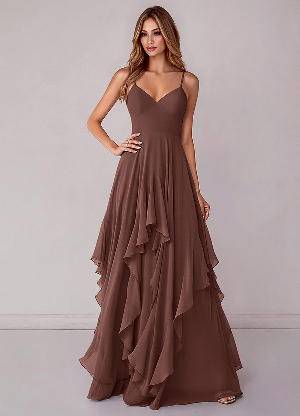 Azazie Zaina Bridesmaid Dresses Espresso A-Line Chiffon Dress image1