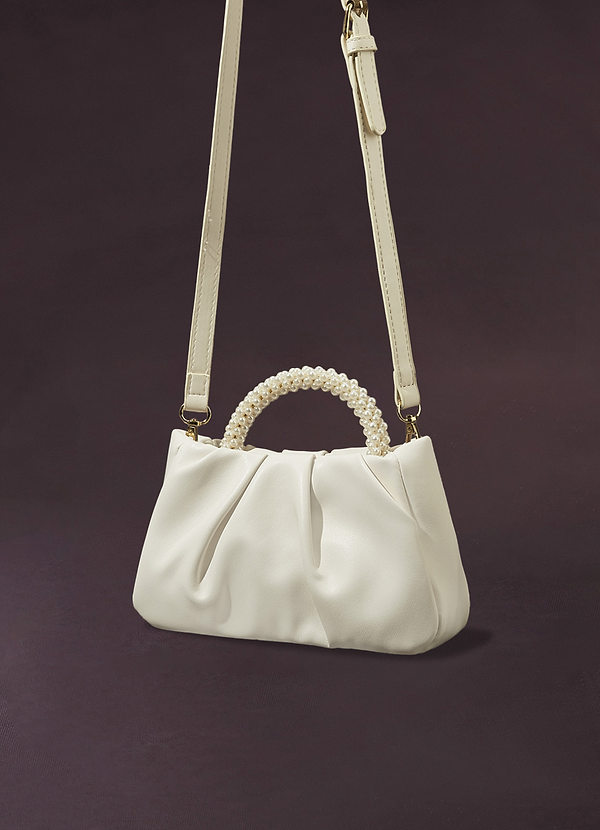 back Pearl Handle White Pleated Leather Handbag