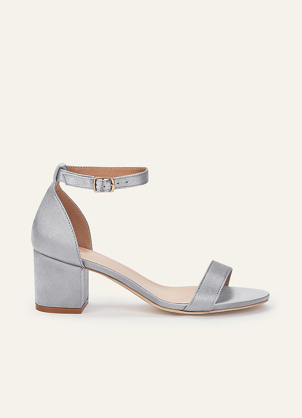 front Matching Color Metallic Satin One Strap Buckle Block Heel Sandals