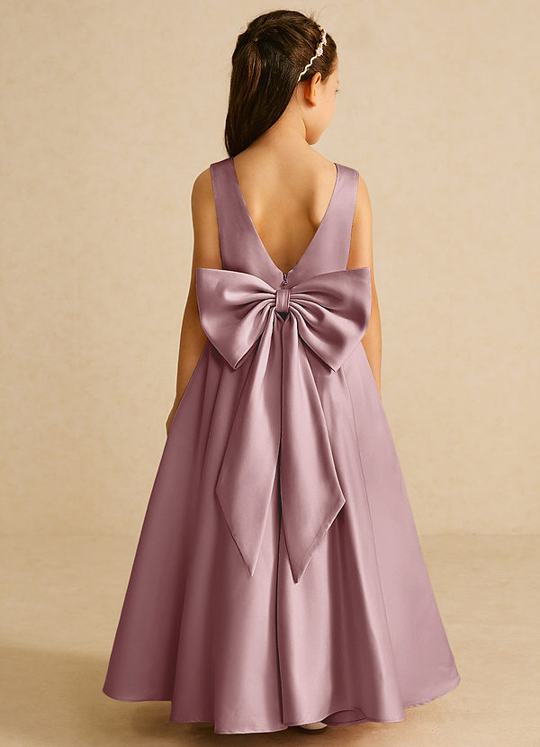 Azazie Pipsy Flower Girl Dresses Dusty Rose A-Line Bow Matte Satin Dress image1