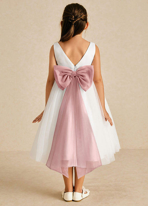 Azazie Kavi Blumenkinder Kleider A-Linie Schleifen Matte Satin Kleid Elfenbein Altrosa image1