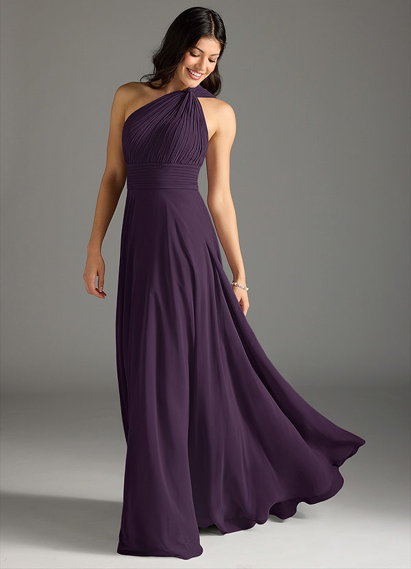 Azazie Charlize Bridesmaid Dresses Plum A-Line One Shoulder Chiffon Dress image1