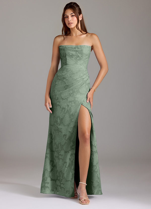 Azazie Leonis Bridesmaid Dresses Matcha Sheath Strapless Floral Burnout Convertible Dress image1