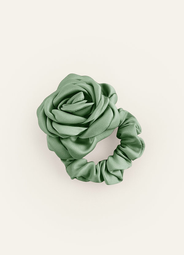 front Matching Color Matte Satin Rose Scrunchie
