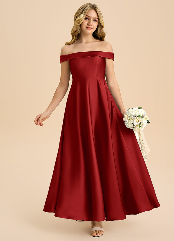 Azazie Sissy Junior Abito A-Line in Raso Elasticizzato a Spalla Scoperta Melograno image1