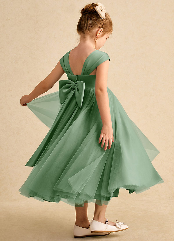 Azazie Chickadee Flower Girl Dresses Matcha Ball-Gown Sweetheart Neckline Matte Satin Dress image1