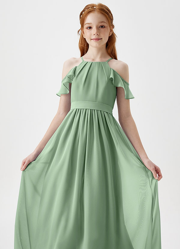 Azazie Chaya Junior Matcha A-Line Off the Shoulder Chiffon Dress image1