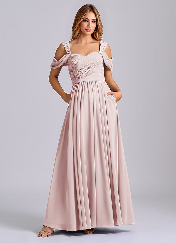 Azazie Koa Brudtärneklänningar Klä av A-Linje i Chiffong Av axeln Rodnande Rosa image1