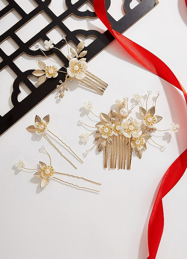 front Gilded Floral Combs