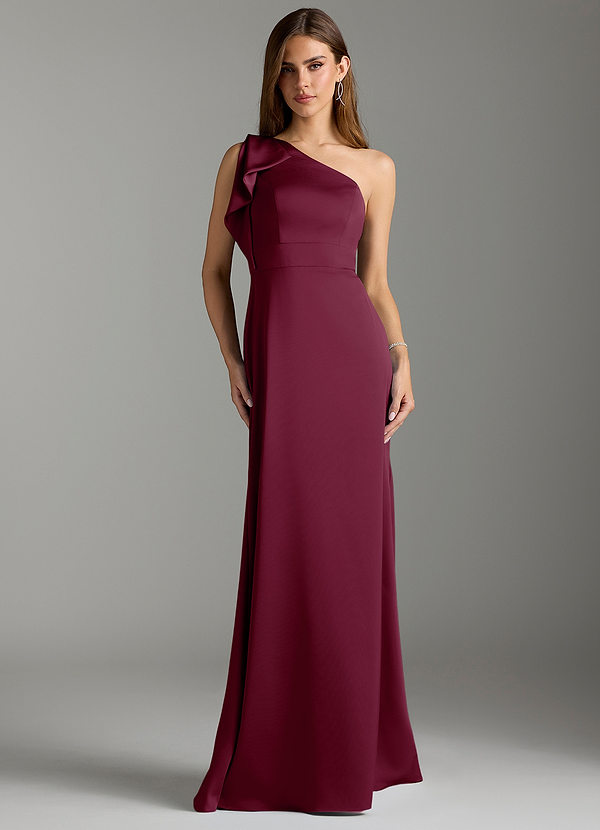Azazie Rinna Bridesmaid Dresses Mulberry Mermaid Ruched Stretch Satin Dress image1