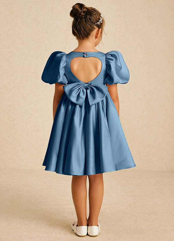 Azazie Muffin Flower Girl Dresses Bermuda A-Line with Sleeves Matte Satin Dress image1