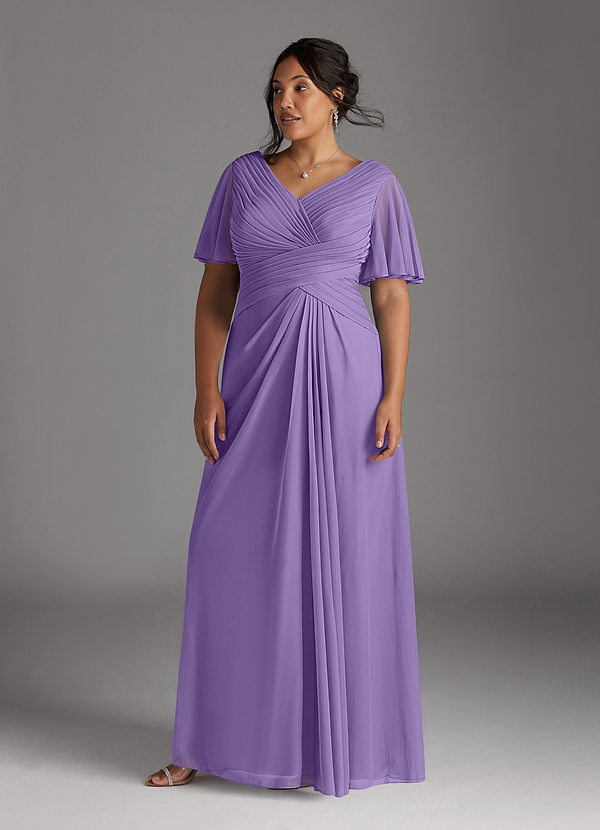 Azazie Emmeline Mother of the Brides Dresses Tahiti A-Line V-Neck Pleated Mesh Dress image1