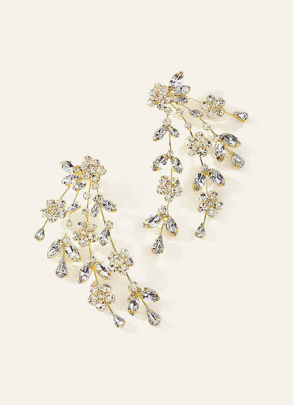 Crystal Flowers and Leaves Statement Earrings front