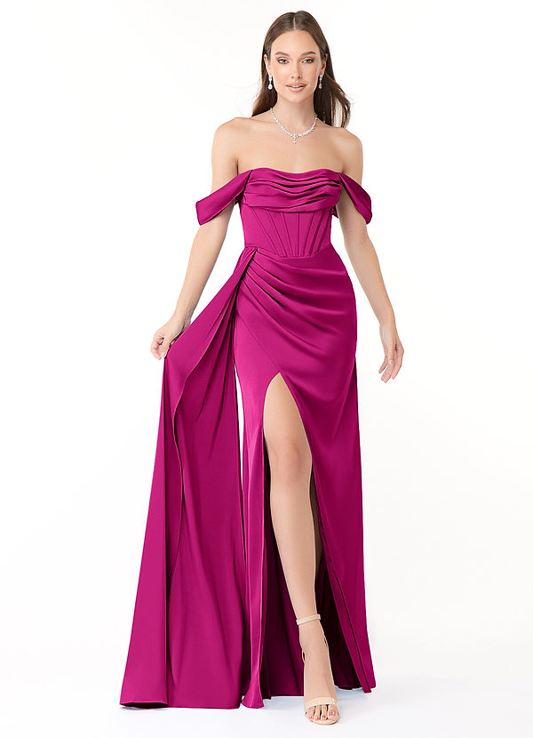 Azazie Amyra Bridesmaid Dresses Fuchsia Sheath Convertible Stretch Satin Dress image1