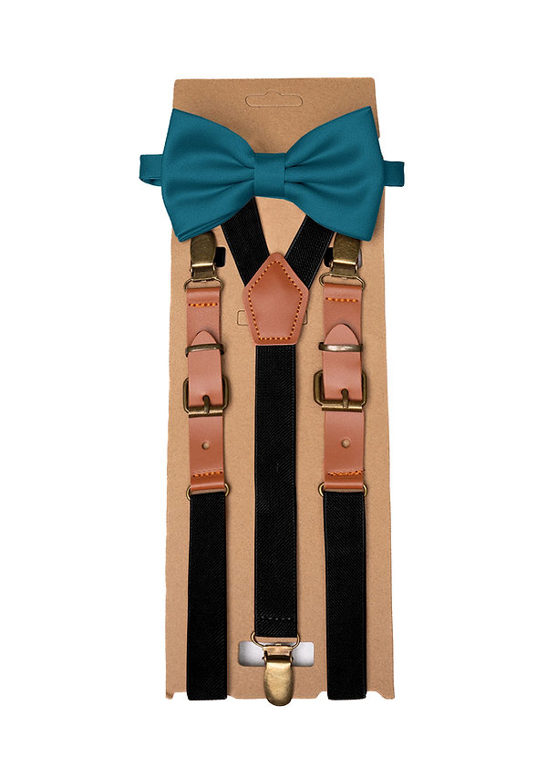 front Matching Matte Satin Pre-Tied Bow Tie & Suspenders Set