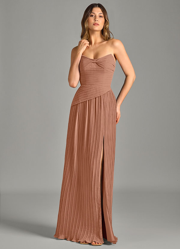 Azazie Becka Bruidsmeisjes Jurken Jurk van Chiffon met A-Lijn Strapless Bronzeertint image1