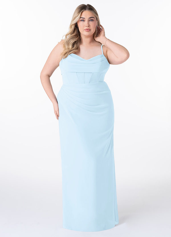 Azazie Mai Bridesmaid Dresses Sky Blue Sheath Pleated Chiffon Dress image1