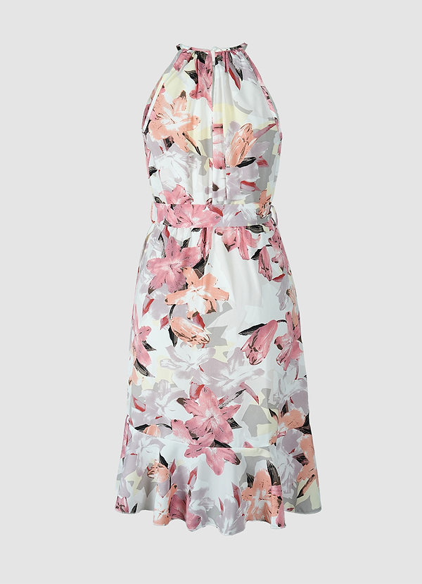 Sunny Bliss Pink Floral Print Halter Ruffled Midi Dress image2