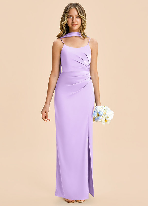 Azazie Calandra Junior Lilac Sheath Pleated Stretch Satin Dress image1