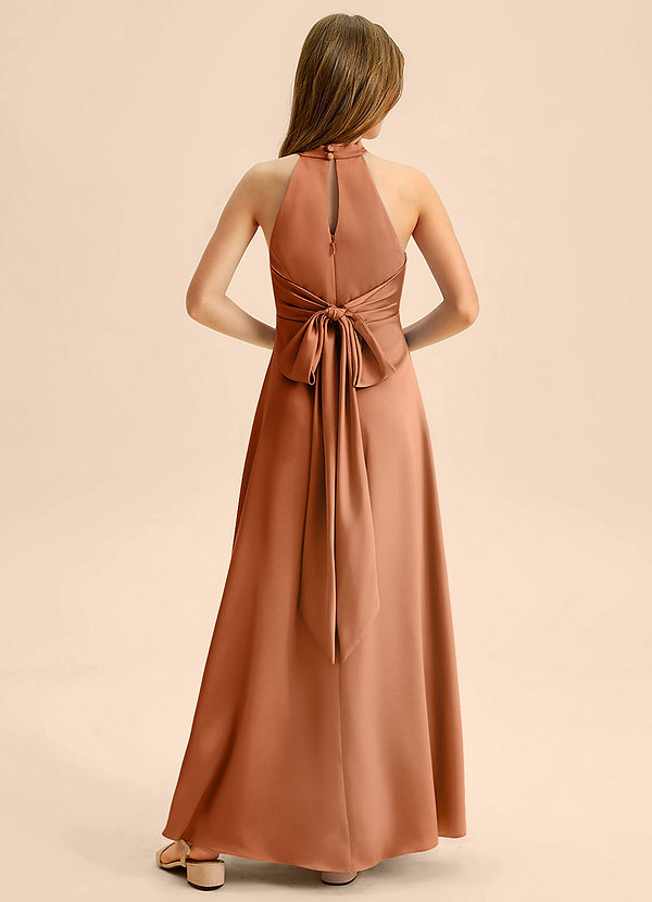 Azazie Beah Junior Copper A-Line Pleated Stretch Satin Dress image1
