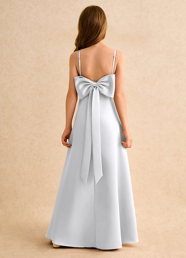 Azazie Joella Junior Formal Bloemenmeisjes Jurken A-Lijn Jurk van Mat Satijn Geplooid Wit image1