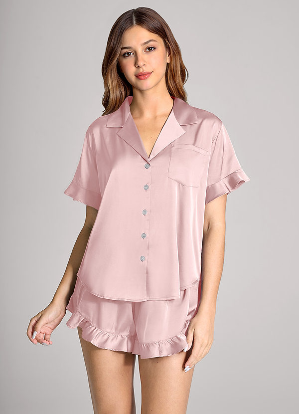 front Yhteensopivan värinen röyhelöinen lyhythihainen pyjama-setti