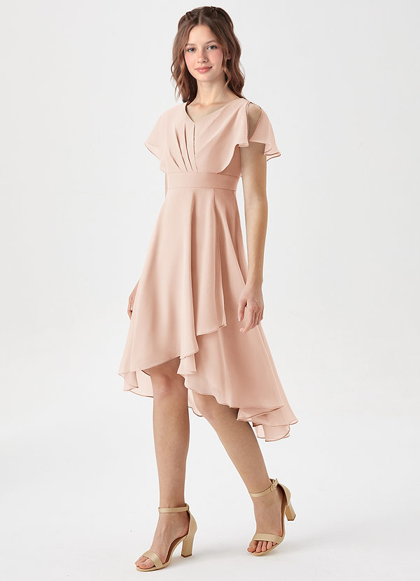 Azazie Graciela Junior A-Linie Plissee Chiffon Kleid Englisches Rosa image1