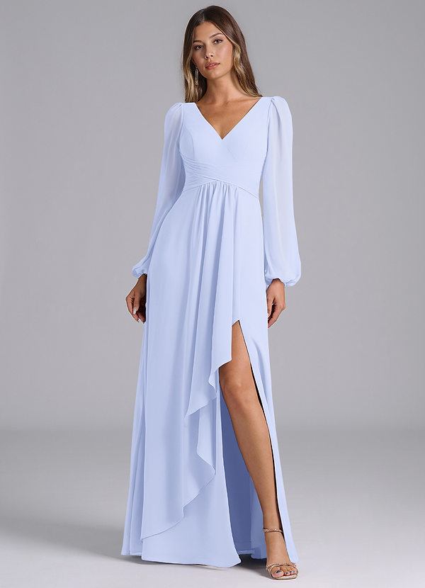 Azazie Liah Robes Demoiselle d'honneur Robe Trapèze en Mousseline de soie Manche longue Lavande image1